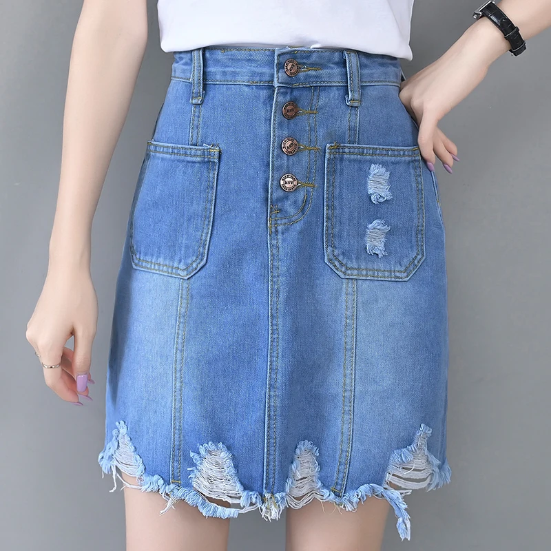 

Ripped Female Korean Vintage Women'S Pencil Denim Jeans Skirts Woman Clothes Lady Trendy 2020 Summer Style A6293