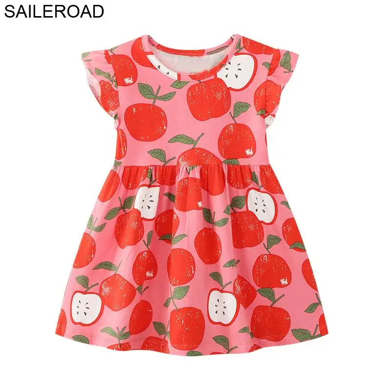 SAILEROAD 2-7Years Apple Applique Girls Dress for Summer Children Kids A-Line Clothes Cotton Baby Girl's Vestido | Детская одежда и