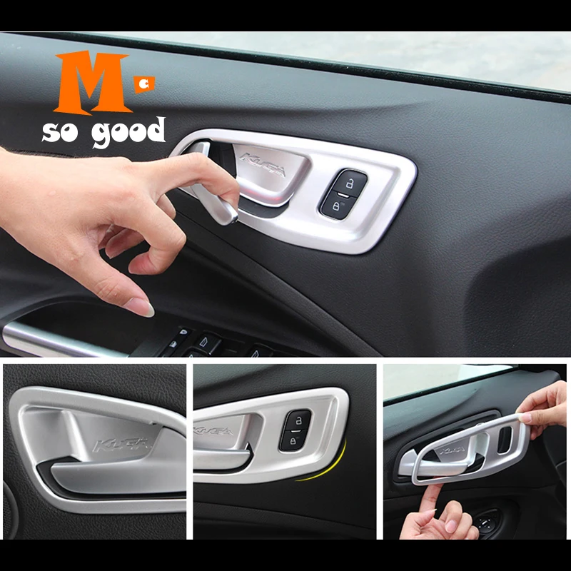 For Ford Escape Kuga 2013/14/15/16/17/18 ABS Chrome Interior Door Handle Catch Cover Bowl Trim Surround Frame Garnish 4pcs For Ford Escape Kuga 2013/14/15/16/17/18 ABS Chrome Interior Door Handle Catch Cover Bowl Trim Surround Frame Garnish 4pcs
