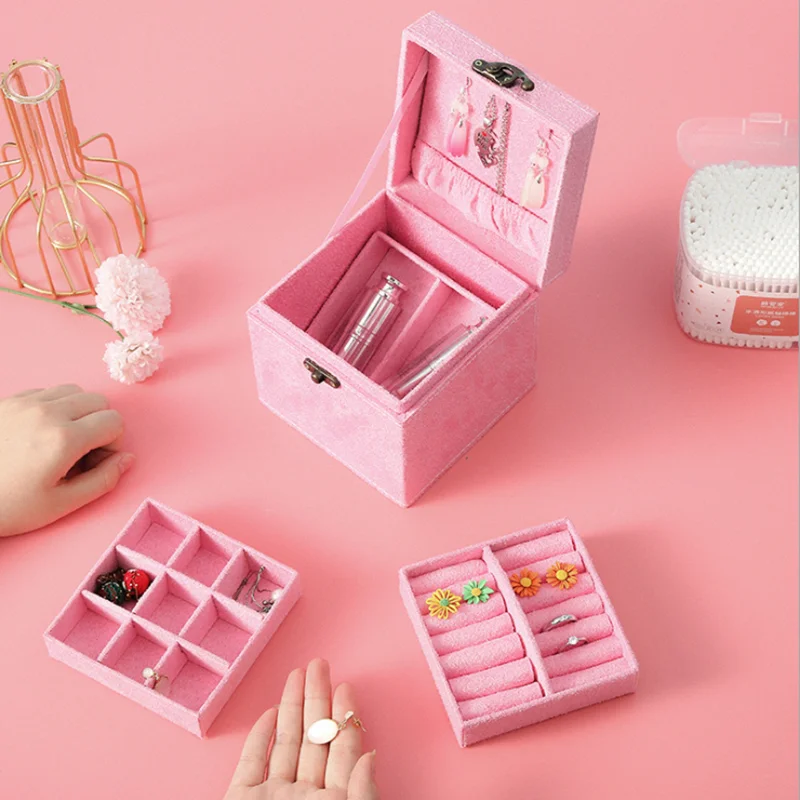 

Luxury Grid Design Flannelette three layers Carrying Cases Jewelry box Princess gift box New style