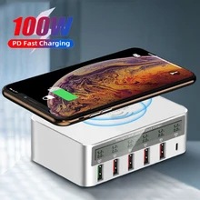 PD Qi Fast Charging 100W Smart Phone Quick Charger 6 USB Ports Type C QC 3.0 Wireless Charge For iPhone 12 11 Pro Max Xiaomi 11