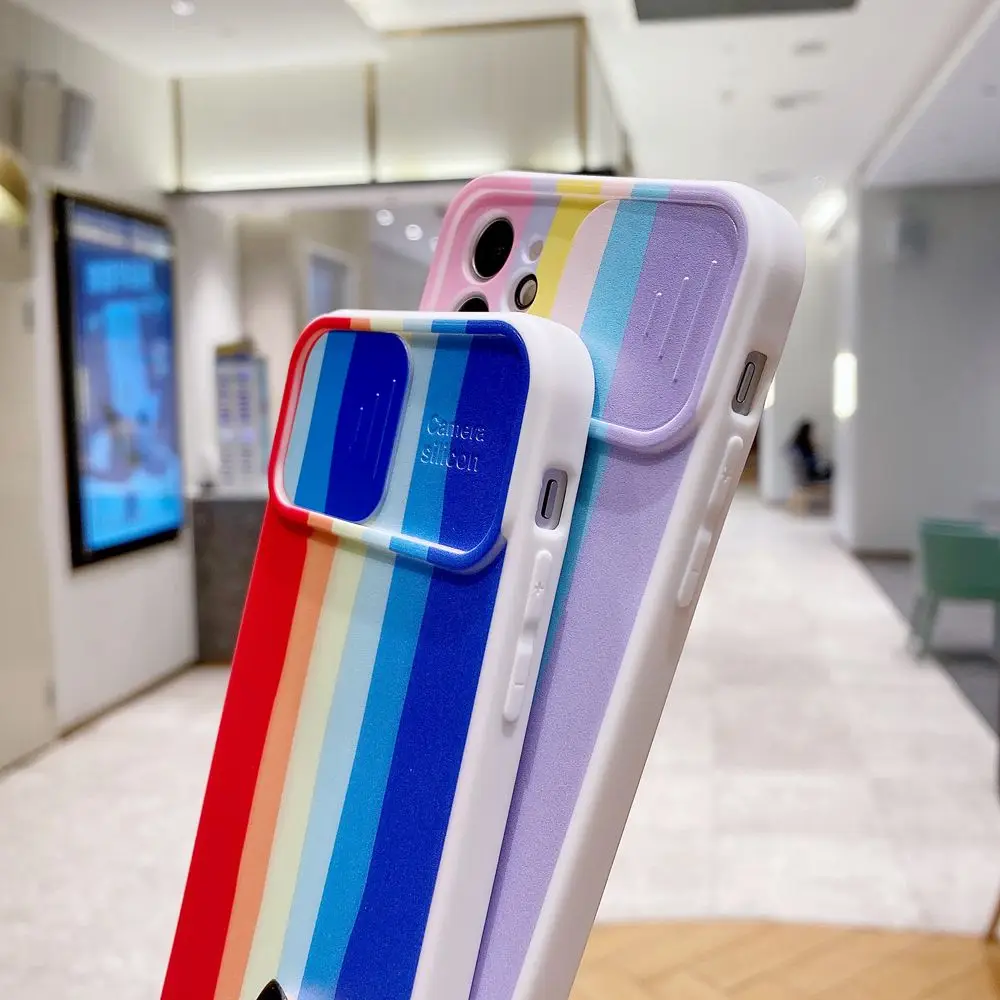 

Rainbow Push Window Lens Protector Phone Case for iPhone 8 7 6s Plus X XR XS Max 11 12 Pro Max 12 Mini Shockproof TPU Back Cover