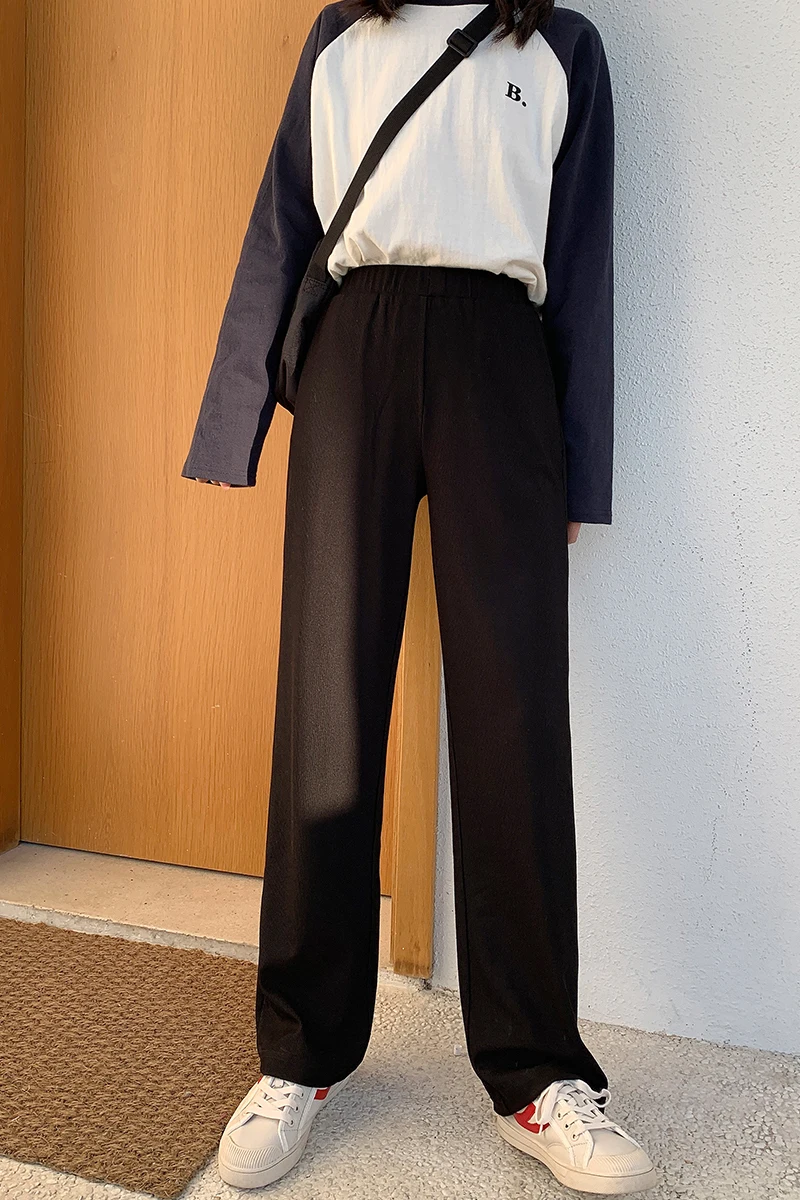 Брюки тонкие трикотажные для мытья полов штаны студентов с высокой талией прямые