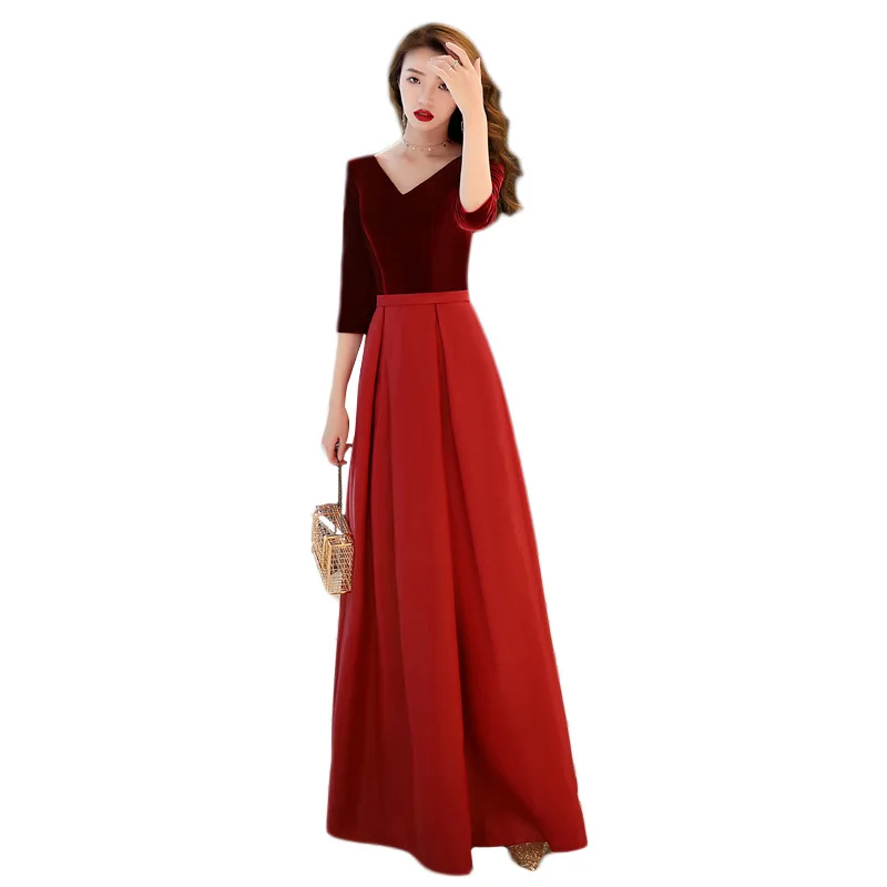 

Navy Blue Female Vintage Evening Party Gown Sexy V-Neck Backless Elegant Banquet Dress XS-3XL Temperament Pleated Dresses