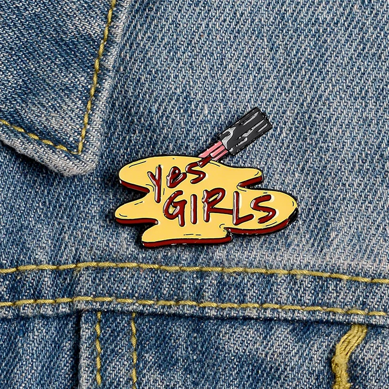 Cartoon Badges Letter YES GIRLS Brooches for Women Creative Cute Nail Polish Enamel Pins Feminist Jewelry Backpack Accessories | Украшения
