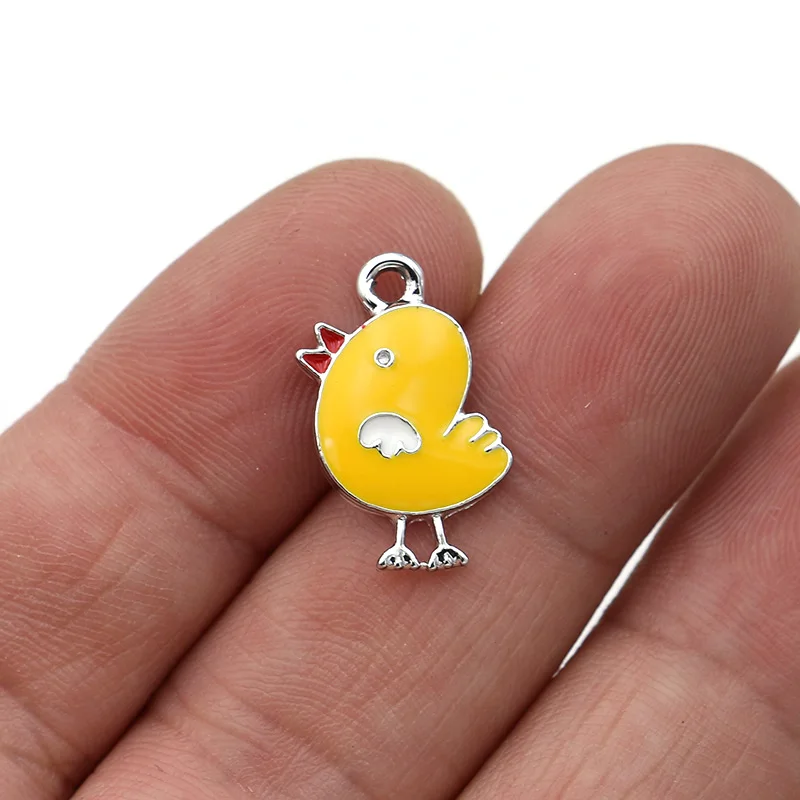 

10Pcs Silver Color Enamel Chick Charms Pendant for Jewelry Making Earrings Bracelet Necklace Accessories DIY Craft Findings