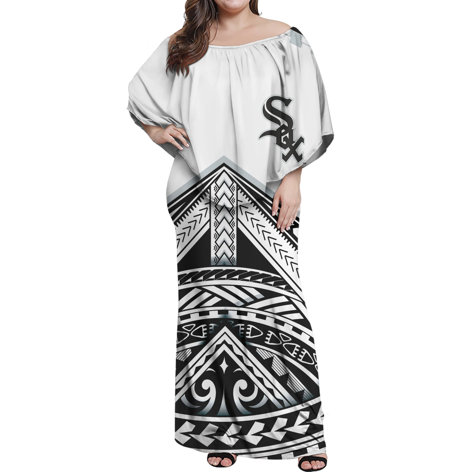 

Новый дизайн, летнее элегантное вечернее платье, полинезийская команда, логотип, печать, без бретелек, лист лотоса, короткий рукав, сумка, бе...