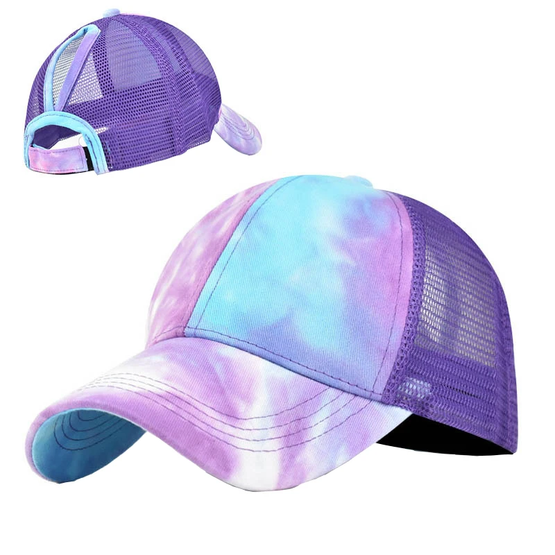 

VACIGODEN Women Summer Cotton Tie-Dye Ponytail Baseball Cap Female Outdoor Mesh Sun Hat Girl Personality Sport Adjust Gorras