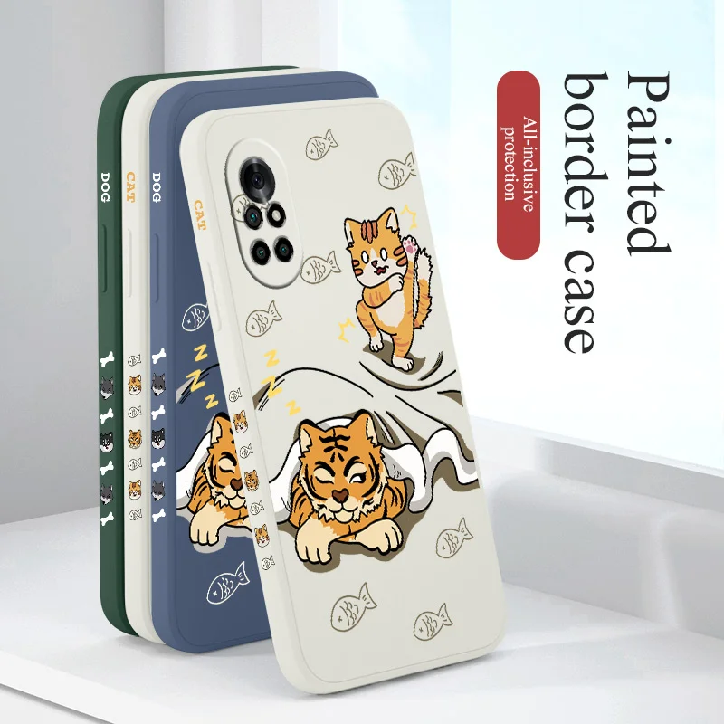 

Tiger Hiding Phone Case For Huawei Nova8 8Pro 8SE Nova 7 7Pro 7SE 6 6se 5 5Pro 5Z 5I 5Ipro 5T 4 4E Liquid Silicone Cover