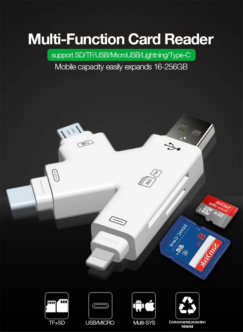 Утхай C80 быстрозаряжаемый Micro SD/TF OTG кард-ридер Multi чтения карт памяти мини-адаптер для iPhone 6/7/8 11 XR Plus iPod iPad OTG Картридеры