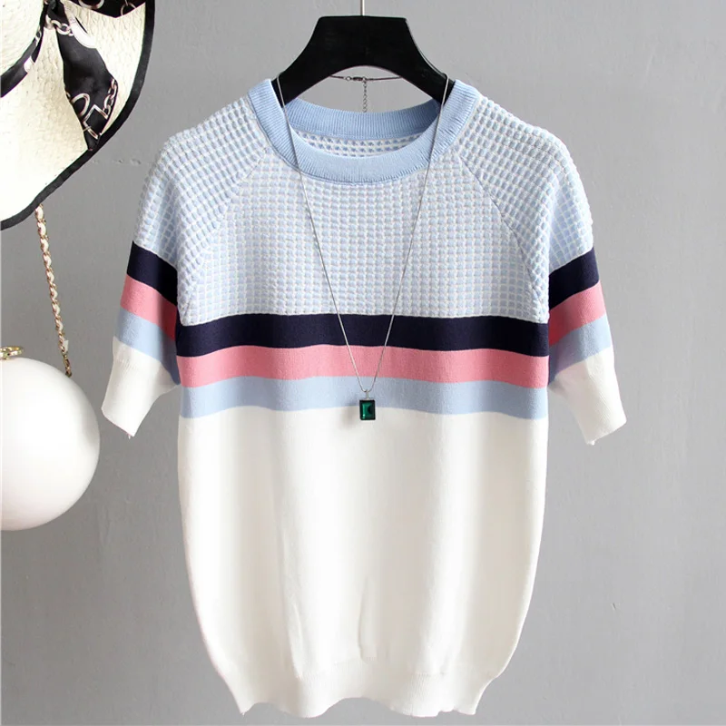Женский винтажный свитер в полоску Повседневный пуловер с круглым вырезом и