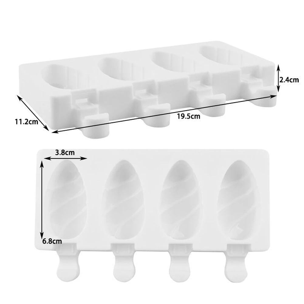

4 Grid Silicone Ice Cream Mold Frozen Cake Fruit Ice Cream Popsicle Make Ice For Summer Ice Cream Mold With 10 Wood Stick