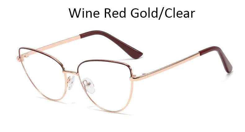 Wine Red Gold Clear Очки женские кошачьи очки оправа с прозрачными линзами Модные металлические оправы оптические черные женские очки - Цвет оправы: Wine Red Gold Clear
