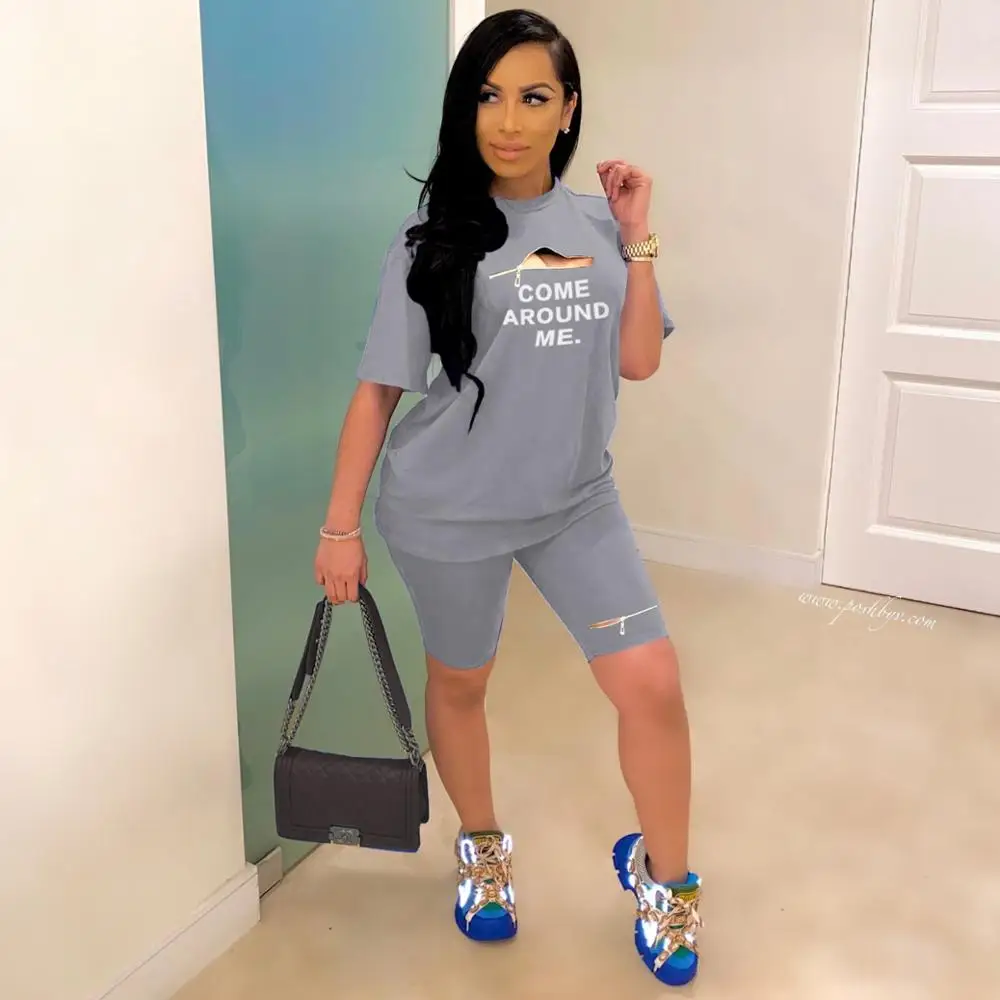 

Summer New Two Piece Set Outfits Women Letter Print T-shirt And Shorts Matching Set Casual Plus Size Women Sets