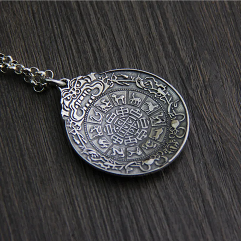 

Silver 925 Jewelry Retro Thai Silver Nine Palace Gossip Pendant Necklace For Men And Women Sterling Silver Jewelry
