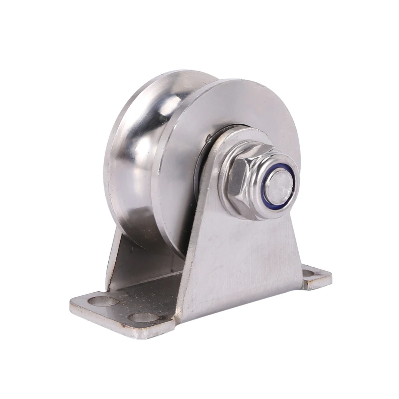 

2Pcs U-Type Stainless Steel Pulley Block Mute Bearings Groove Sliding Roller Track Wheel