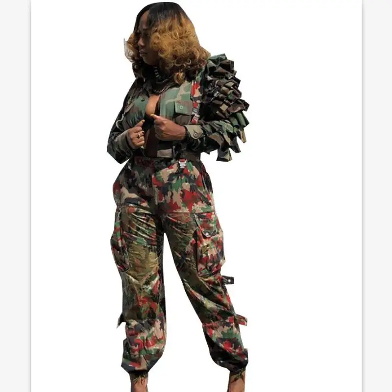 Европейский дизайн сексуальный женский пиджак с оборками топы камуфляжным