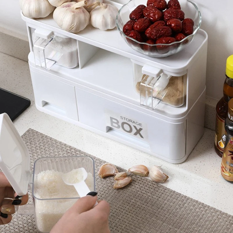 

Spice Rack With Lid and Spoon Creative Seasoning Box Herb Spices Kitchen