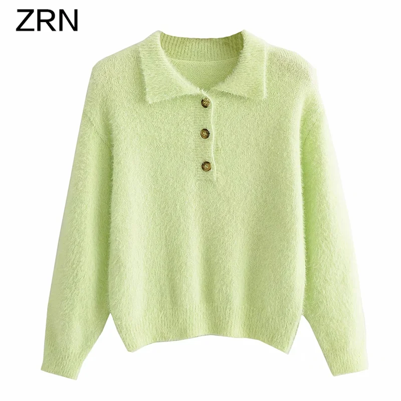 ZRN 2020 Autumn Winter Thick Sweater Women Short Knitted Pullover Long Sleeve Turn-down Collar Top Soft Warm Femme | Женская одежда