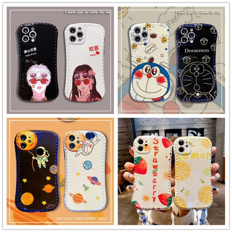 

For Iphone 12 11 Pro XR X XS Max Luxury Cartoon Anime Polka Dot Photo Frame Blu-ray Cover 7 8 SE 2020 Shockproof Case