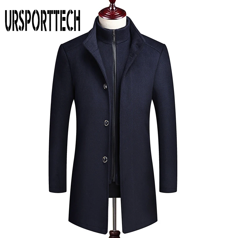 Длинное шерстяное мужское пальто зимнее теплое Полушерстяное мужские толстые