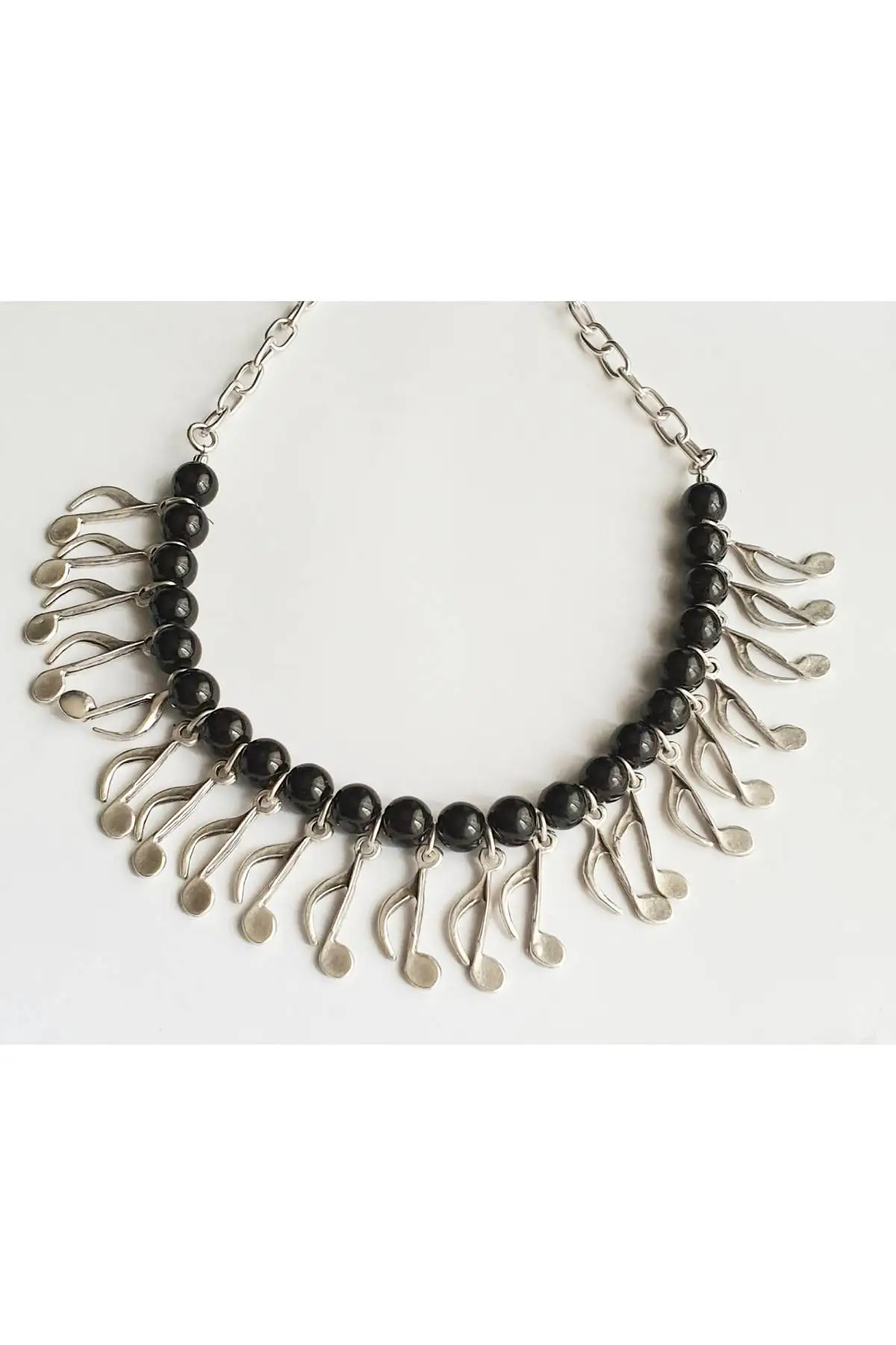 

Antique silver Plated Musical Note and Black Pearl Necklace