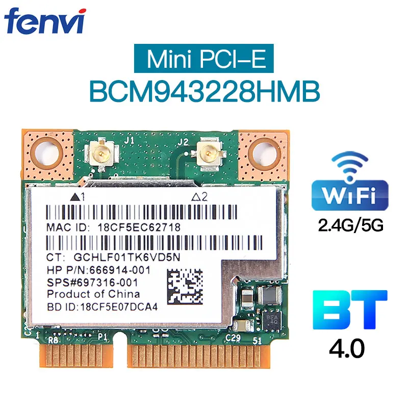 Фото - Двухдиапазонный 300 Мбит/с BCM943228HMB для Bluetooth 4,0 802.11a/b/g/n, беспроводная карта Wi-Fi Half Mini PCI-E Wlan для ноутбука, 2,4 ГГц/5 ГГц, адаптер 3000 мбит с wi fi 6 intel ax200 pci e беспроводной адаптер для bluetooth 5 1 двухдиапазонный 2 4g 5 ггц 802 11ax wlan сетевая карта