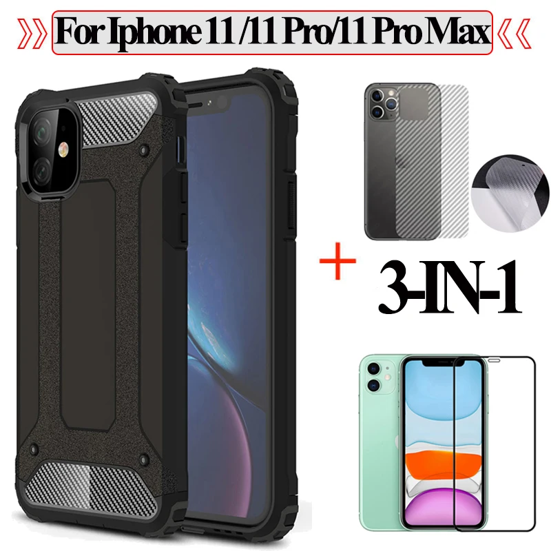 Бронированный чехол телефона + стекло iphone 11 pro max 11pro жесткий силиконовый из