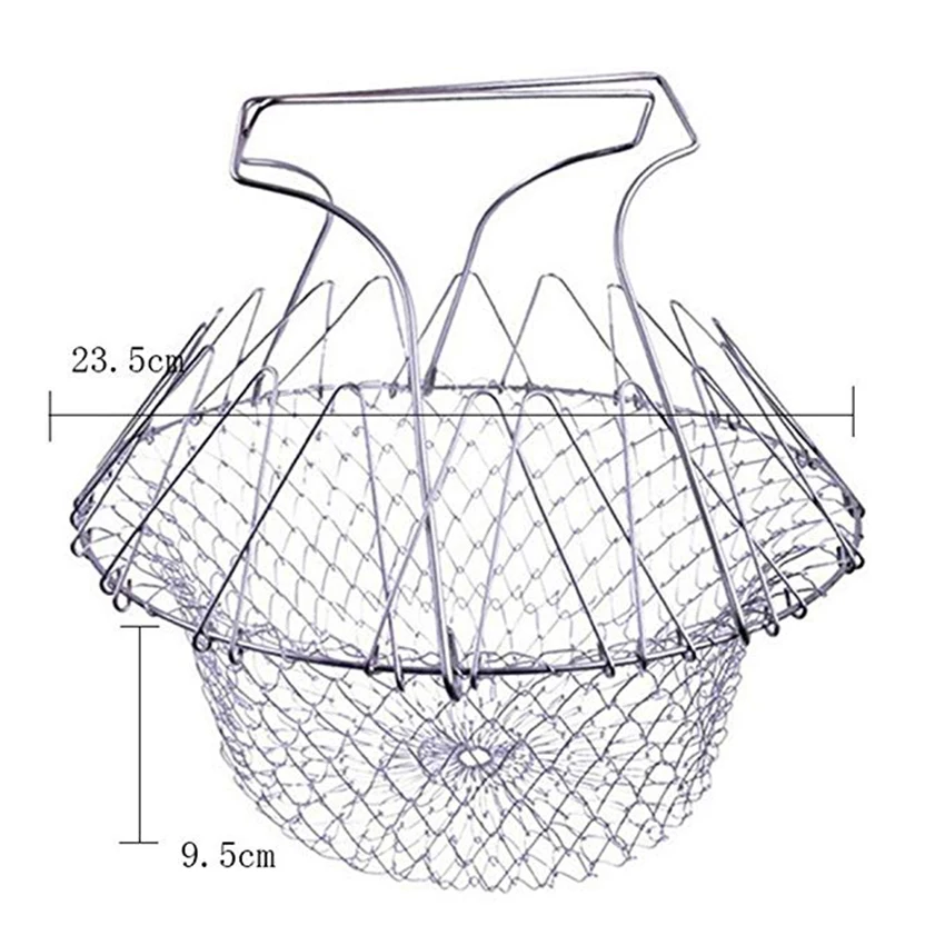

Rinse Strain Stainless Steel Frying Basket Foldable Telescopic Frying Basket Fry Mesh Colander Strainer Kitchen Cooking Tools