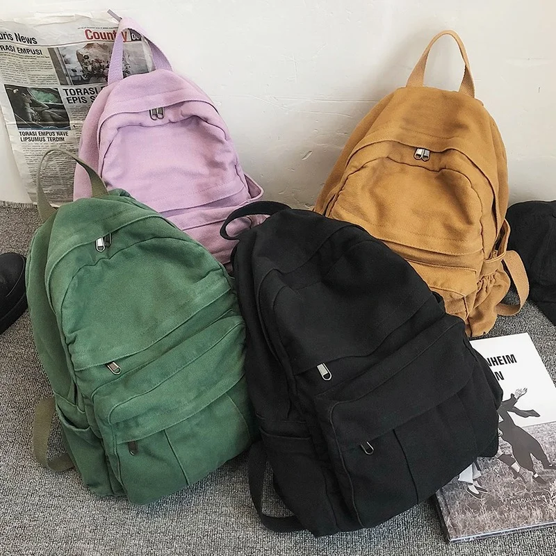 

Vintage Casual Backpack Women Travel Bag 2021 Fashion High Capacity Solid Color Women's Backpack Student Zipper School Bag