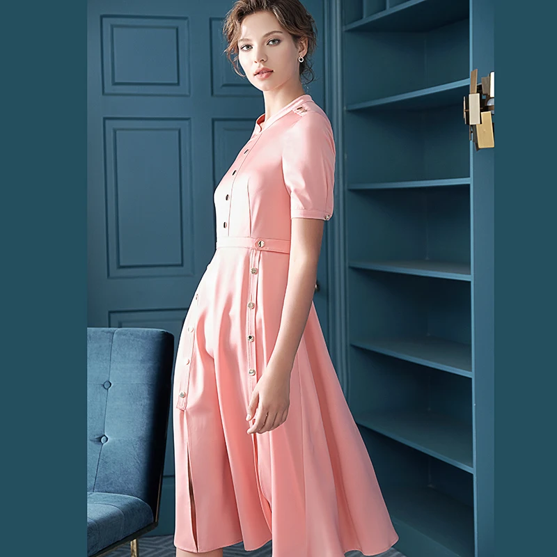 Женское атласное платье с коротким рукавом и пряжкой однотонное