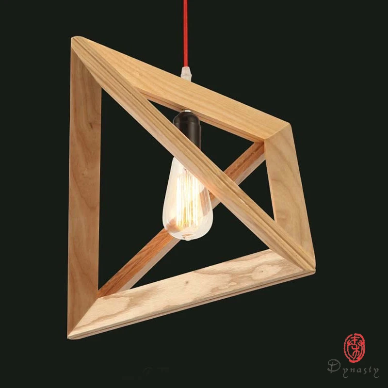 

A Triangle Oak Pendant Light Art Decorative Wooden Hanging Lamp LED Southeast Asia Style Restaurant Cafe Foyer Fixture Dynasty