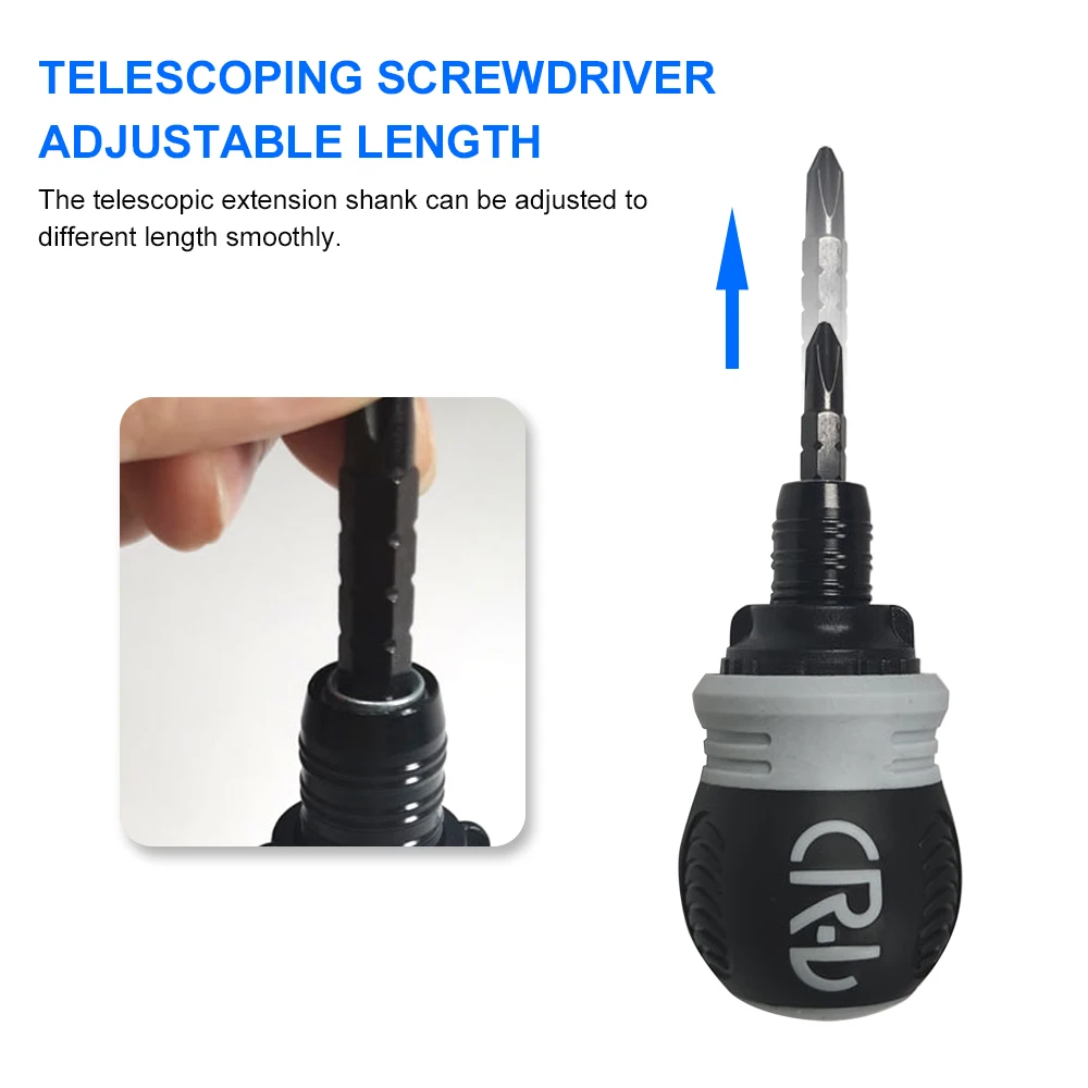 

KKmoon Stubby Screwdriver Ratcheting Screwdriver Slotted and Cross Dual-end Telescoping CR-V Screwdriver Multitool