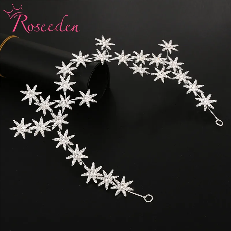 Элегантная блестящая тиара со звездами и кристаллами свадебная корона повязка