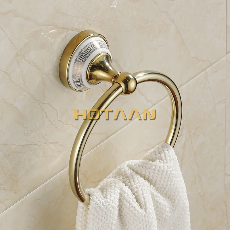 Круглое кольцо для полотенец с синим и белым фарфором из твердой латуни