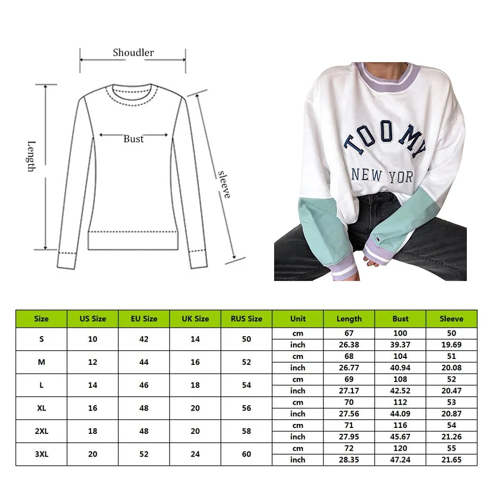 

Girls Sweatshirts New York Letter Print Fashion Splicing White Hoodies Women 2020 Autumn Student Loose Pullovers Tops