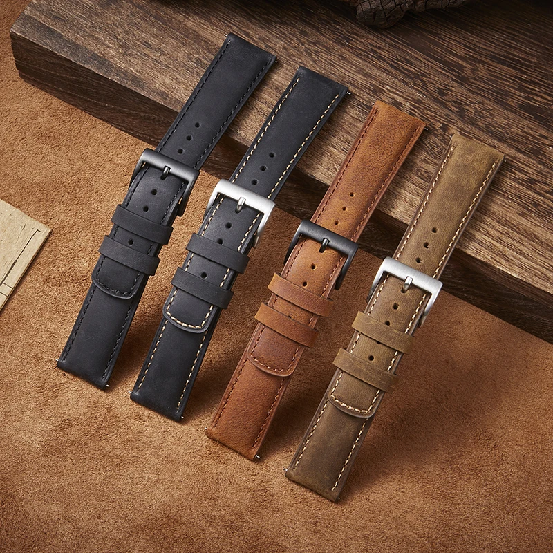 Leather Watch Band 22mm 20mm Watch Strap Vintage Genuine Leather Watch Band Quick Release Retro Watches Straps Men Women