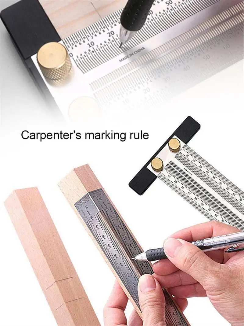

High-Precision Scale Ruler T-Type Hole Ruler Stainless Woodworking Scribing Mark Line Gauge Carpenter Measuring Tool Dropship