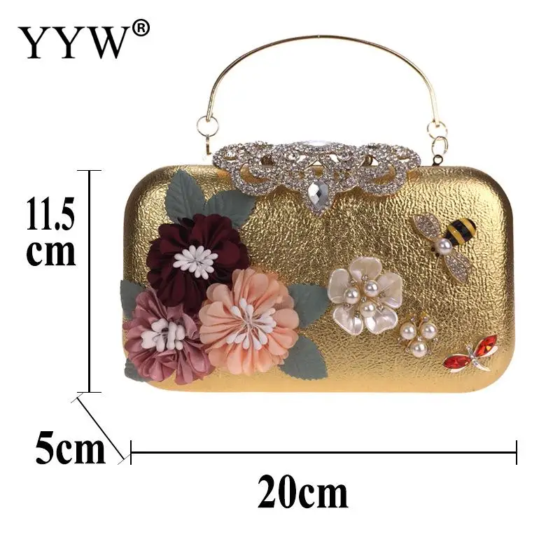

Luxury Silver Gold Flowers Evening Bags Woman Fashion PU Leather Party Clutch Bag with Chain Female Wedding Handbag