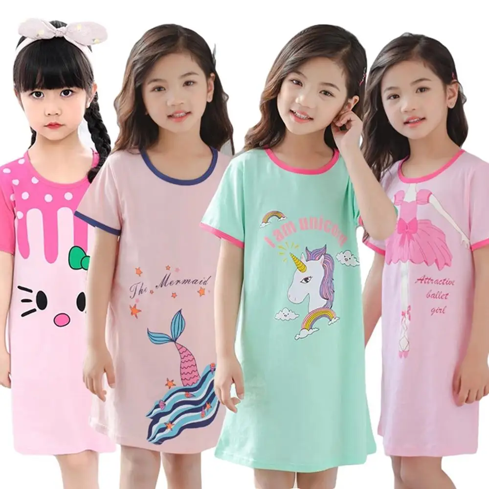 Unicorn Princess Dress Fashion Summer Cotton Girls Nightdress Nightgown Kids Night Gown Children's Pajamas Sleepwear Clothes