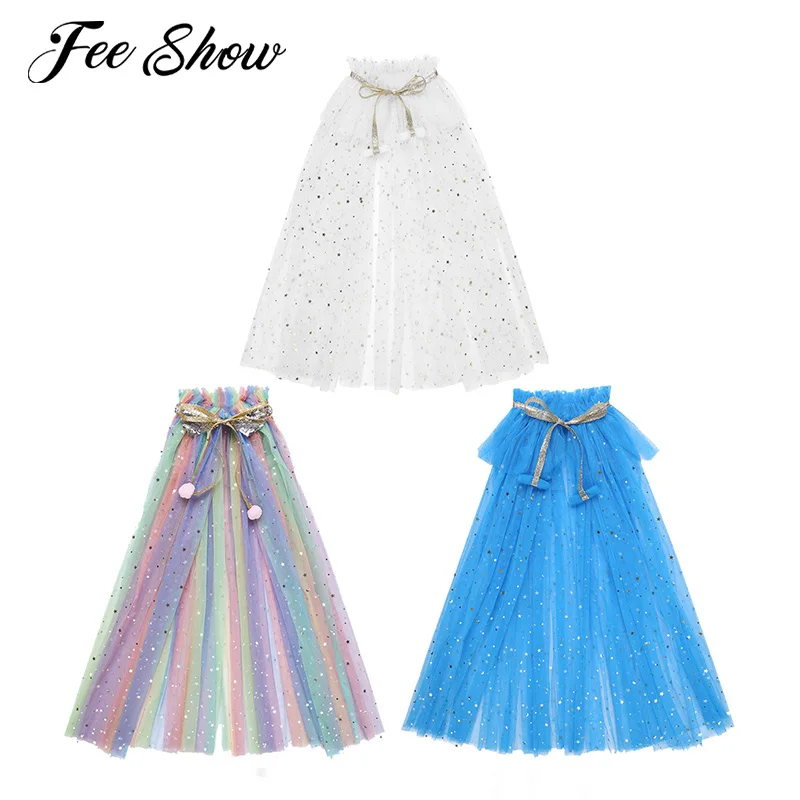 Kids Girls Sparkling Sequins Tulle Princess Cloak Capes Lightweight Halloween Birthday Party Costumes Dress Up | Тематическая