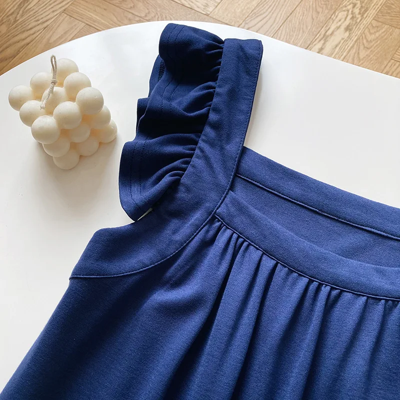 

2021 New Women Sleeveless Long Dress Square Collar Loose Style Oversize Summer Dress Solid Color Loose Style