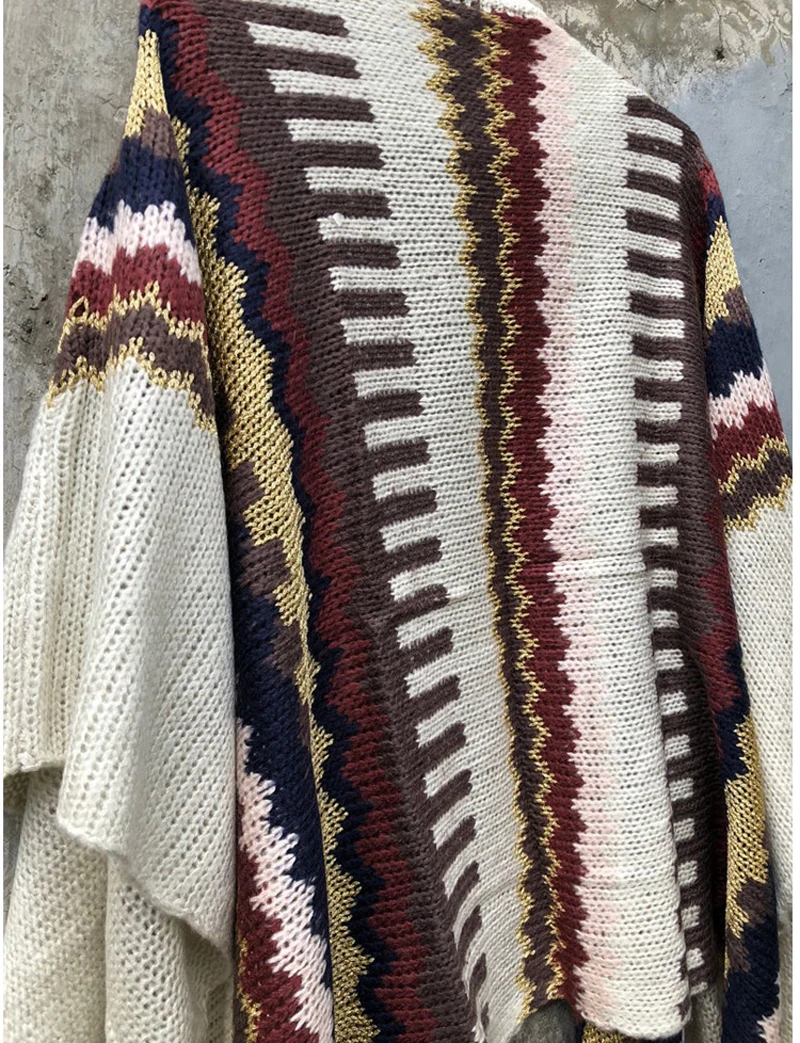 Женский трикотажный кардиган в стиле бохо с рукавом-кимоно