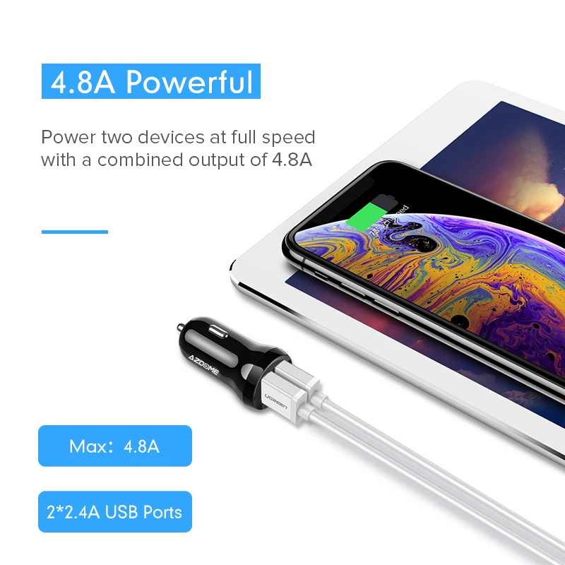 Автомобильное зарядное устройство AZDOME Mini Metal Dual USB автомобильный адаптер 2.4A