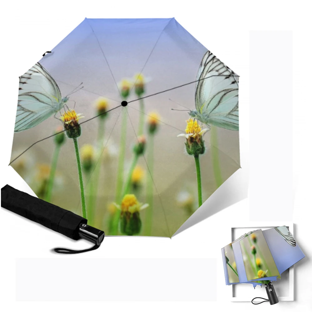 Автоматический 3-складной Зонт от дождя для женщин ветрозащитные зонтики с