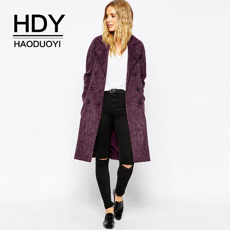 HDY Haoduoyi Модный зимний тренд уникальный простой Повседневный двубортный костюм воротник сплошной цвет утолщение шерсть длинный рукав пальто