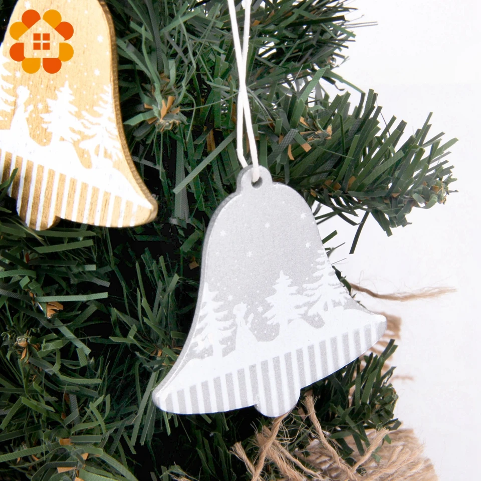 8 шт./лот золотые серебряные деревянные Рождественские Подвески с принтом