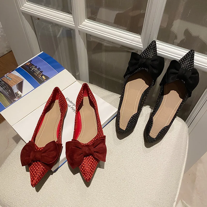 Женская обувь с украшением в виде банта ткань на плоской подошве женские