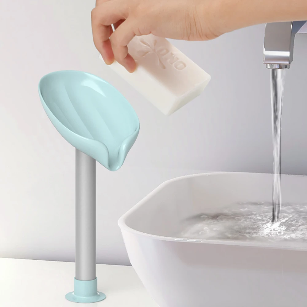 

Leaf-shaped Soap Holder Soap Dish Perforated Free Standing Suction Cup Drain Rack Toilet Laundry Soap Box Bathroom Accessories