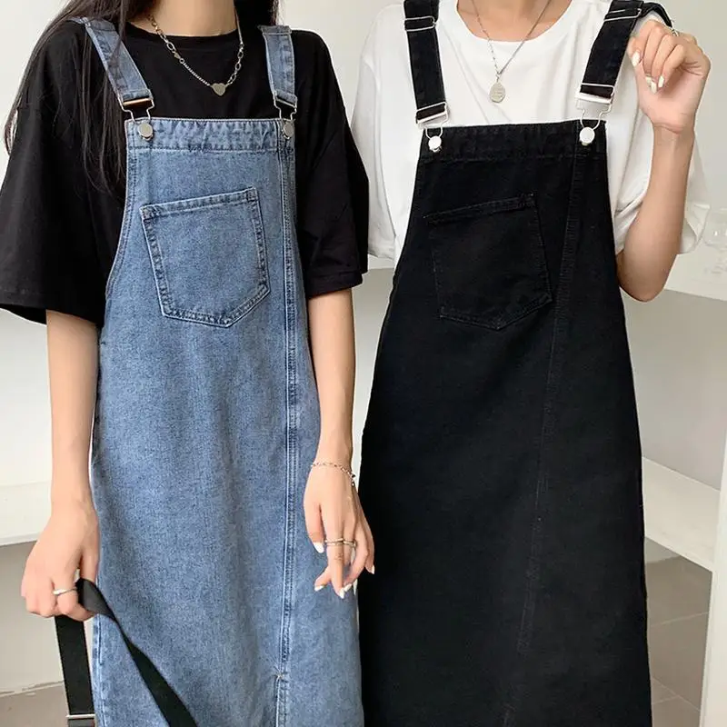 Женские джинсовые платья без рукавов однотонные свободные асимметричные